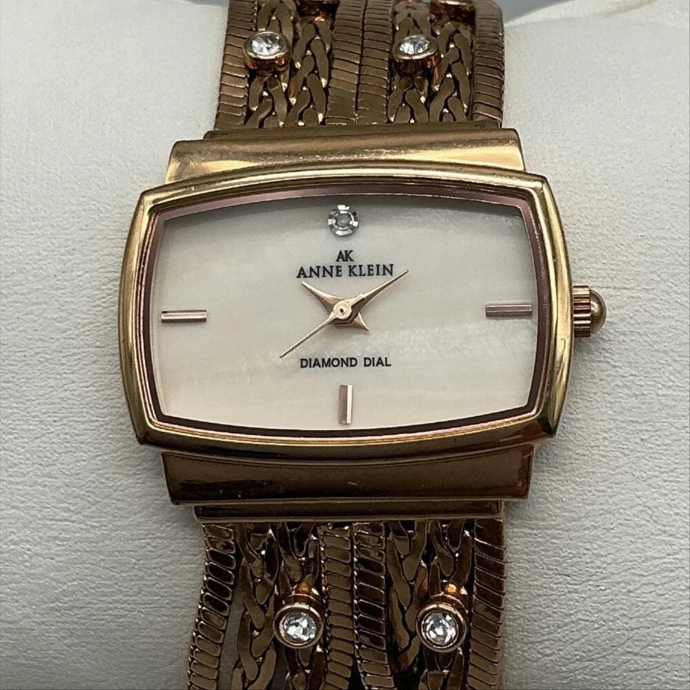 Anne Klein Womens Watch 30mm MOP Diamond Gold Tone Bracelet New Battery 7.25